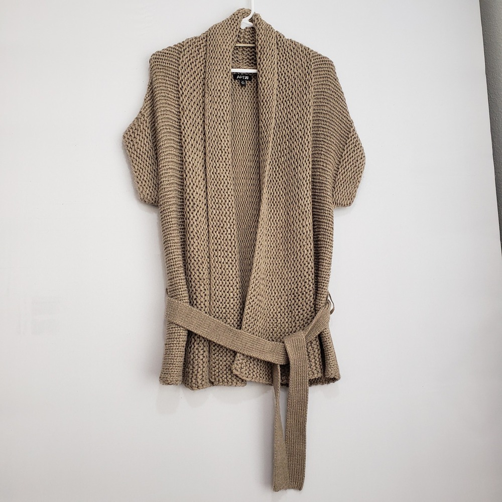 Apt. 9 Womens Tan Chunky Knit Shawl Collar Belted Cardigan Sweater Size M
